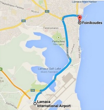 Как добраться до пляжа Финикудес из международного аэропорта Ларнаки. Карта